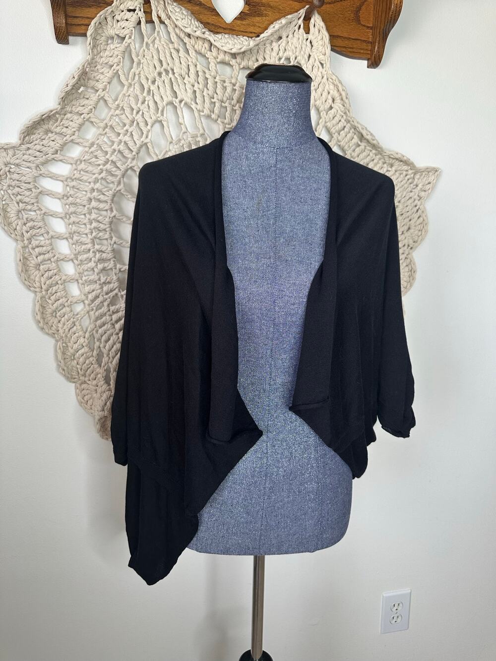 Planet By Lauren G Pima Cotton Modal Black Oversized Cardigan Sweater One Size